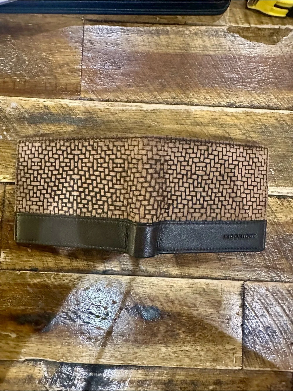 Men's Brown Western Genuine Leather weave Bifold Wallet RDIF blocking slim fit
